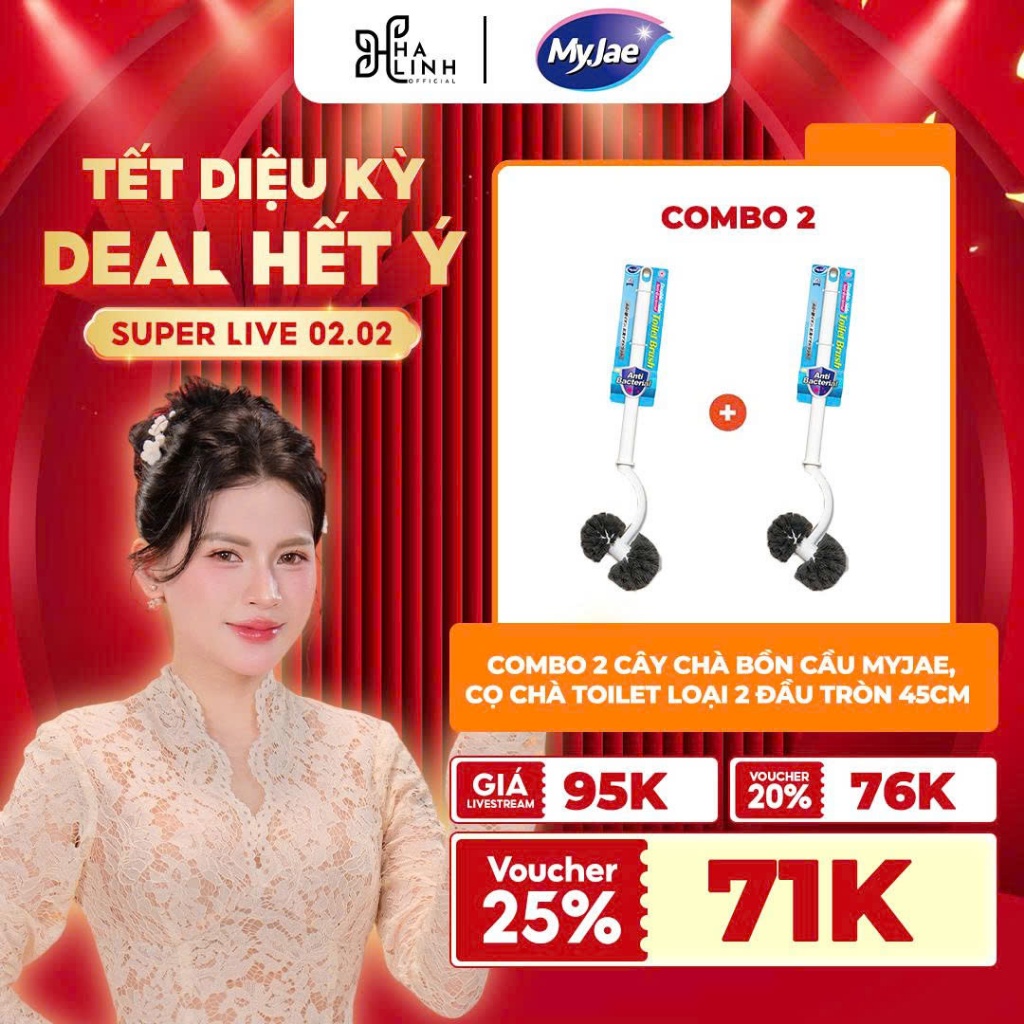 [Võ Hà Linh x MyJae] COMBO 2 Cây Chà Bồn Cầu MyJae, Cọ Chà Toilet Loại 2 Đầu Tròn Kháng Khuẩn 45cm