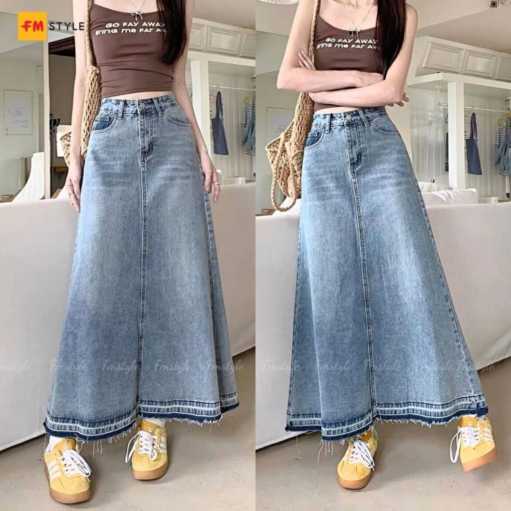 Chân Váy Jean Chữ A Dài Nữ FMSTYLE - Cạp Cao Tua Lai Thời Trang, Che Khuyết Điểm Tốt 25102518
