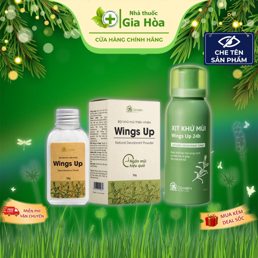 Bột / xịt khử mùi thiên nhiên Wings up Cỏ Mềm khử mùi hôi nách, hôi chân, giảm tiết mồ hôi, ngăn vi 