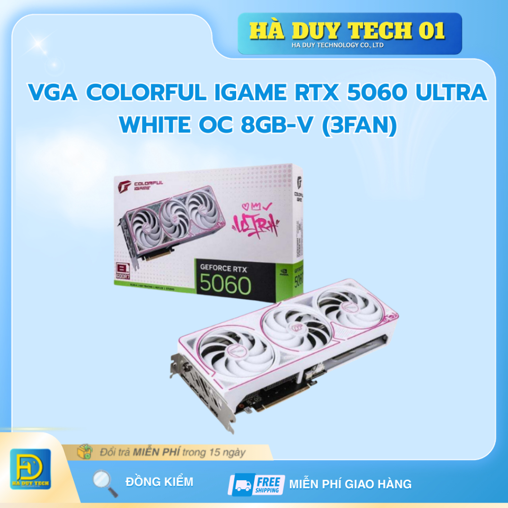 VGA COLORFUL IGAME RTX 5060 ULTRA WHITE OC 8GB-V (3Fan) - Cam Kết Chính Hãng - BH 36T - Hà Duy Tech