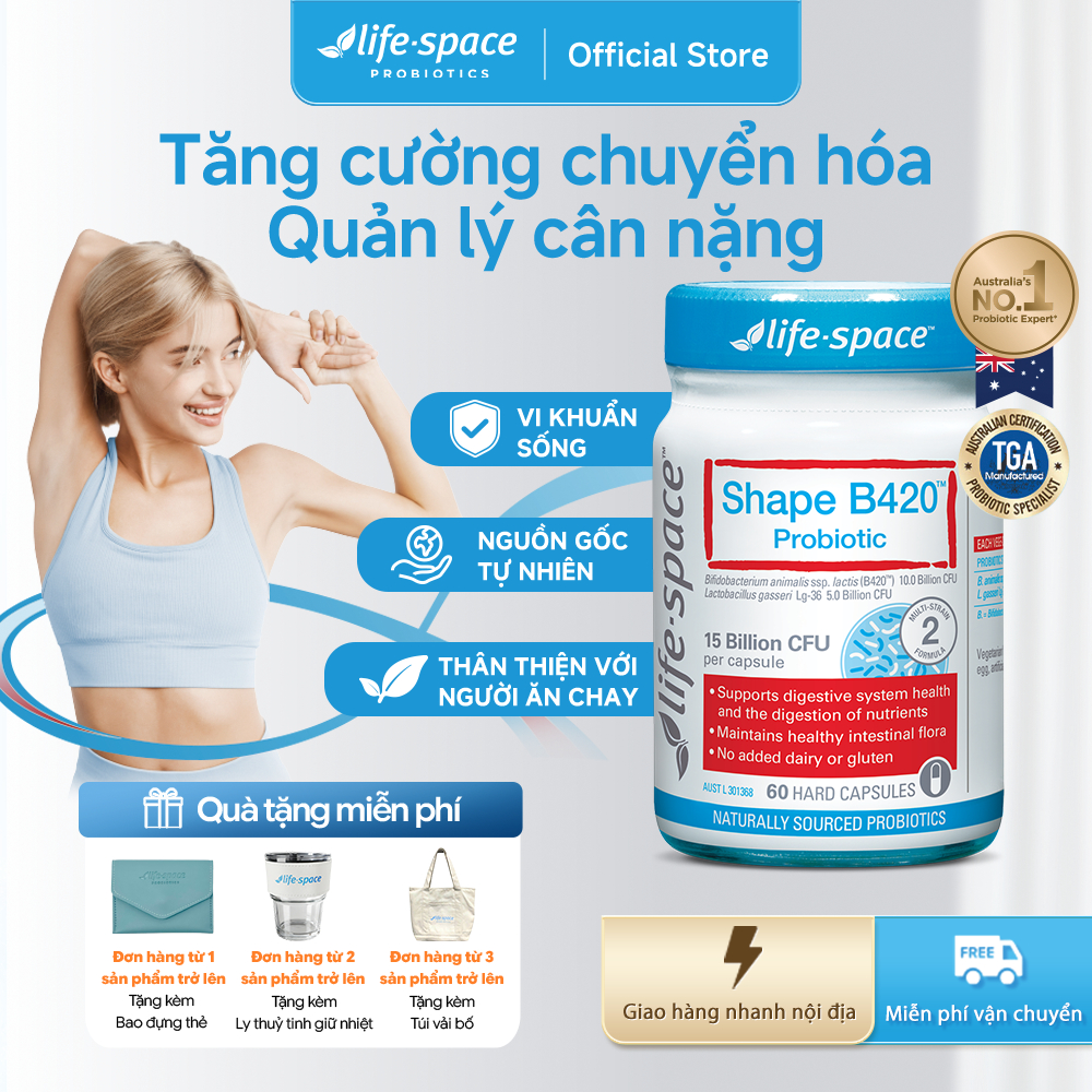Men vi sinh Life Space Shape B420 Probiotic 60 viên hỗ trợ giảm cân, đốt mỡ,cải thiện tiêu hóa và gi