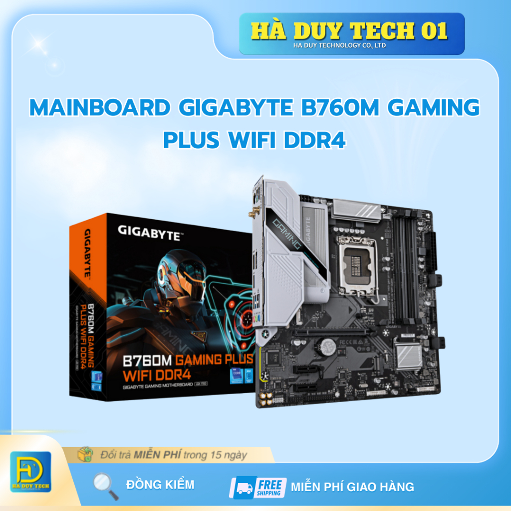MAINBOARD GIGABYTE B760M GAMING PLUS WIFI DDR4(Intel B760,LGA1700,4xDDR4 128GB,mATX)-ChínhHãng-BH36T