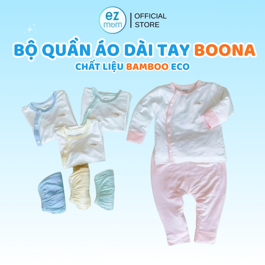 [BST Mới] Bộ Quần Áo Dài Tay Boona Sợi Tre Bamboo Eco Cho Bé Sơ Sinh
