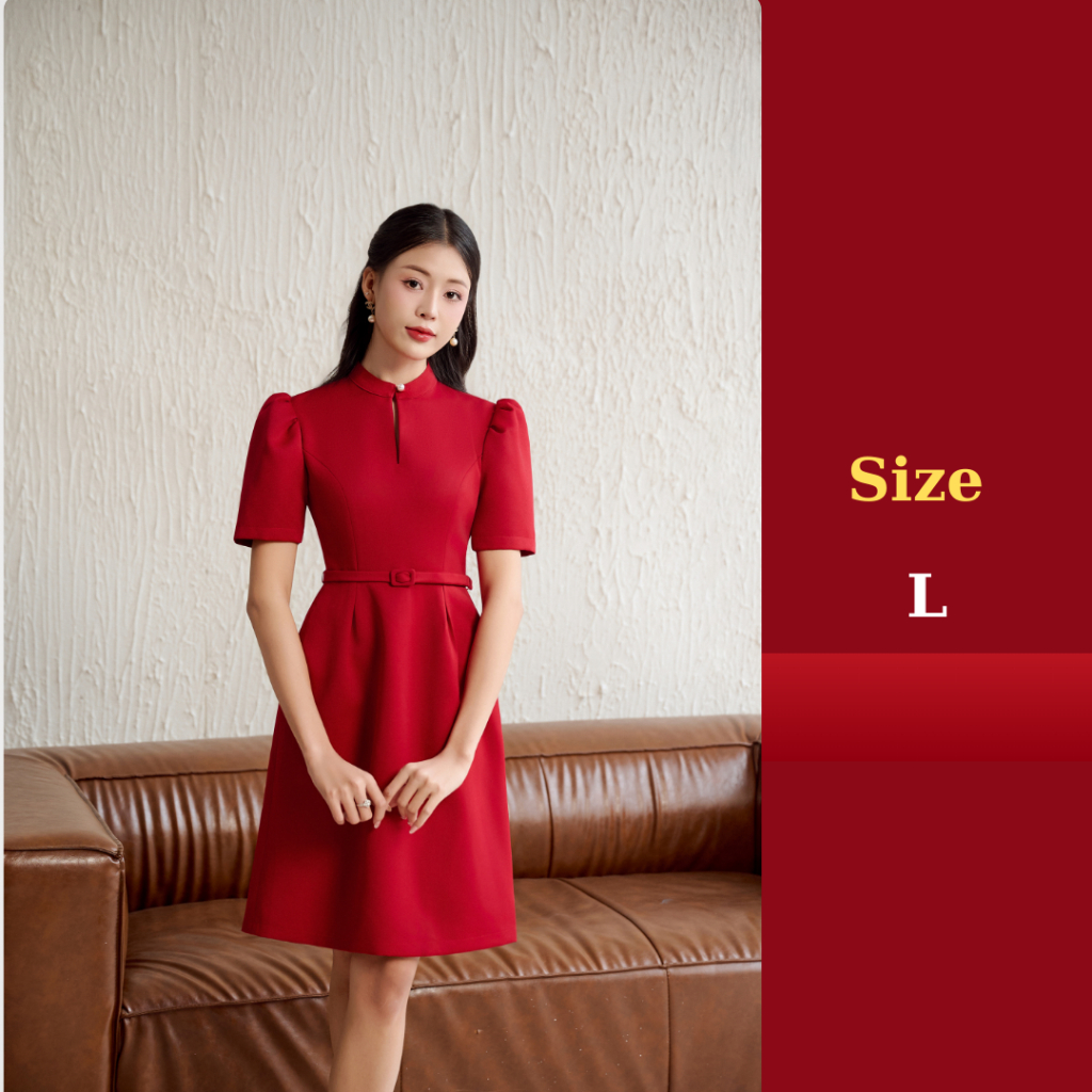 (Winter) Váy Keelin thiết kế dáng xếp ly A cổ tàu tay bồng