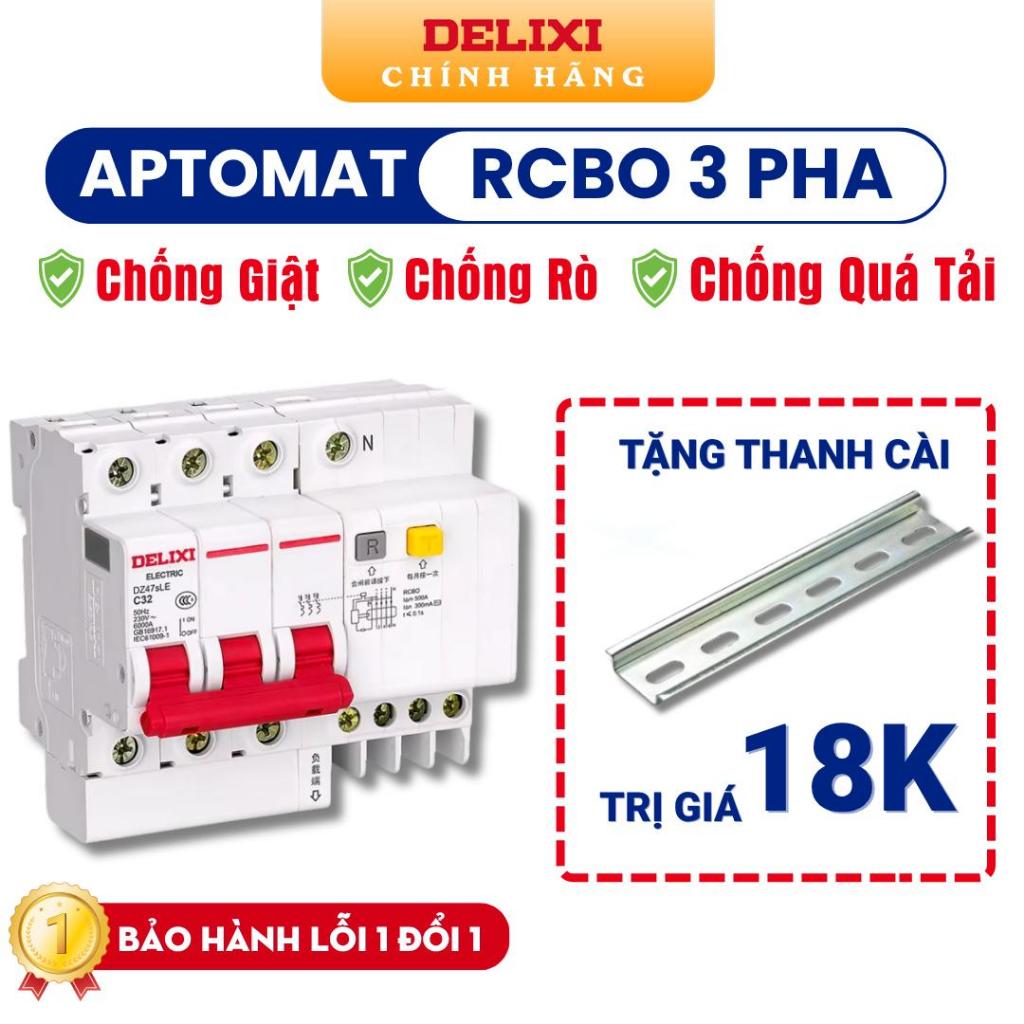 RCBO Aptomat Chống Giật 3 Pha 4 Cực DZ47sLE 3P+N, Cầu dao Chống Quá Tải 10A/16A/20A/32A/40A DELIXI