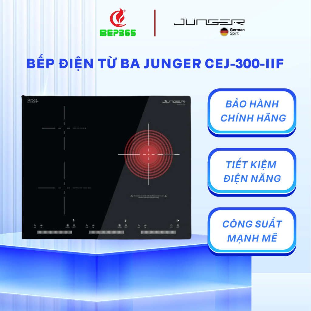 BẾP ĐIỆN TỪ BA JUNGER CEJ-300-IIF – Cảm Ứng Thông Minh Tặng Bộ nồi inox Junger JC 100 (13 món)
