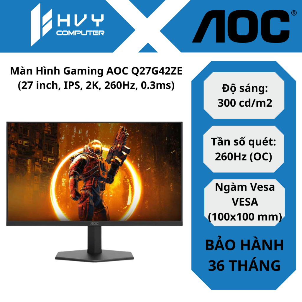 Màn Hình Gaming AOC Q27G42ZE (27 inch, IPS, 2K, 260Hz, 0.3ms) - Hàng Chính Hãng