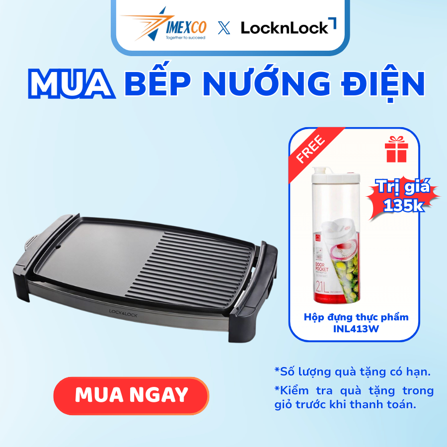 Bếp nướng điện LocknLock Electric Grill 1800W-2200W màu đen - EJG232