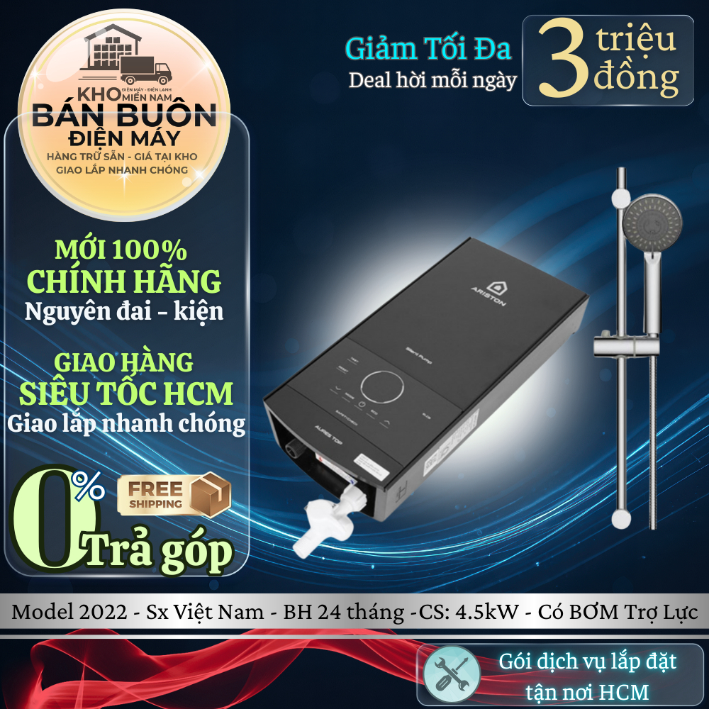 AURES TOP 4.5P Máy nước nóng Ariston có bơm (làm nóng trực tiếp) 4500W AURES TOP 4.5P