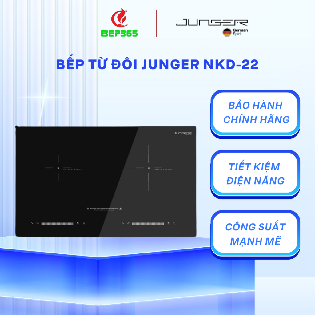 Bếp từ đôi Junger NKD-22+ - Mặt Kính Chống Trầy, Tặng Bộ nồi inox 7 chi tiết Junger CWJ_070