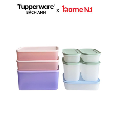Combo 8 hộp trữ đông và trữ mát Tupperware Freezable và Cubix Rectangle - Bảo hành trọn đời - Nhựa nguyên sinh an toàn