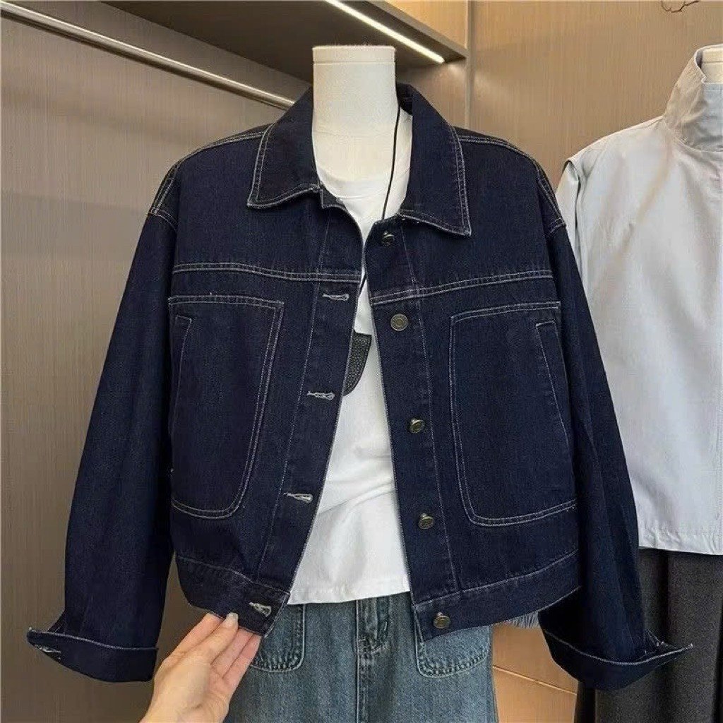 Áo khoác Jeans Croptop MẪU MỚI túi ngực form unisex màu wash denim jacket