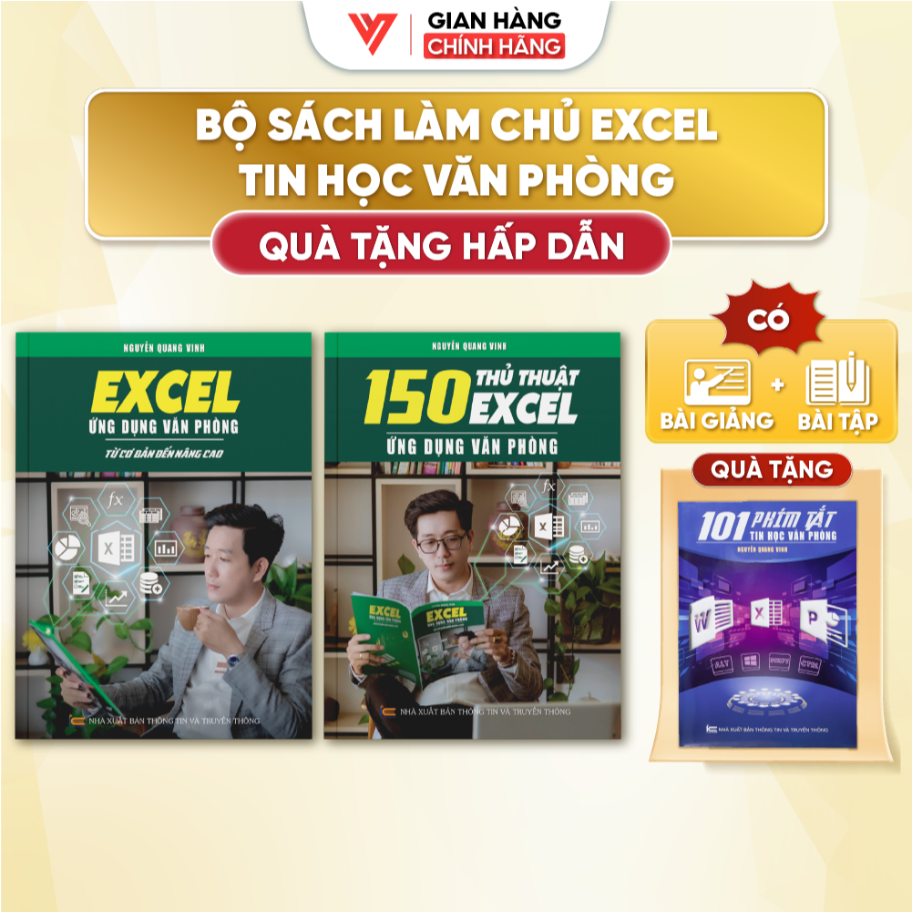 Combo 2 Sách Tin Học Excel Từ Cơ Bản Đến Nâng Cao Và 150 Thủ thuật Excel Ứng Dụng Văn Phòng