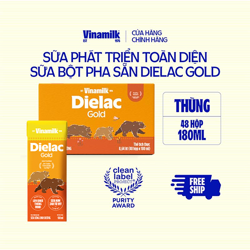 Sữa bột pha sẵn Vinamilk Dielac Gold - Thùng 48 hộp 180ml
