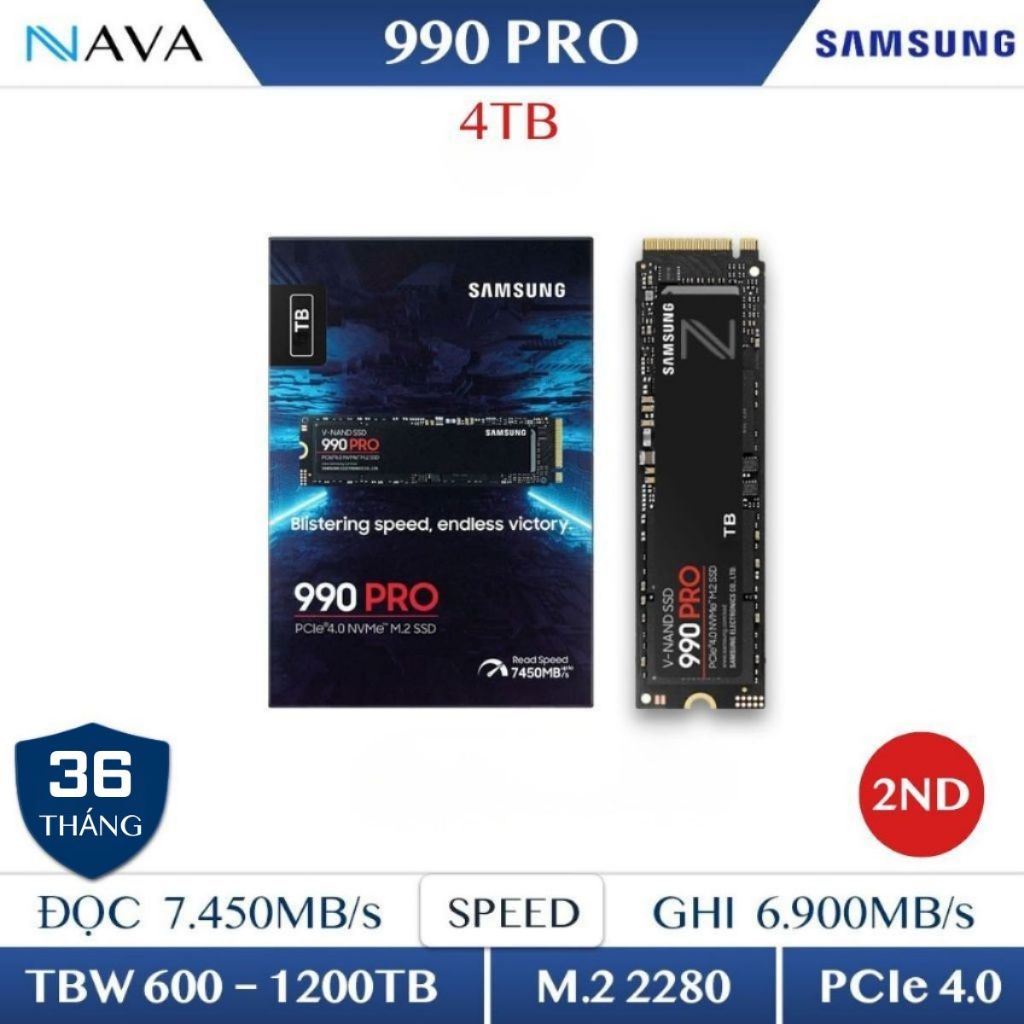 [2ND] SSD Samsung 990 PRO 4TB NVMe Gen 4 PCIe Có Dram Tốc độ Cao