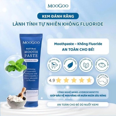 Kem đánh răng tự nhiên không Fluoride MooGoo – Nano HA bảo vệ & hỗ trợ tái khoáng men răng, dịu nhẹ cho cả gia đình