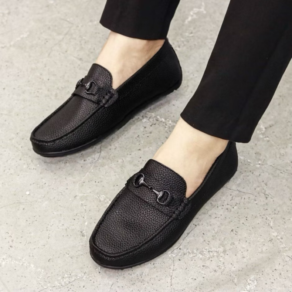 (Giá rẻ tận xưởng) Giầy lười moca nam - chất liệu da PU vân sần - đế cao su có khâu đế bền chắc
