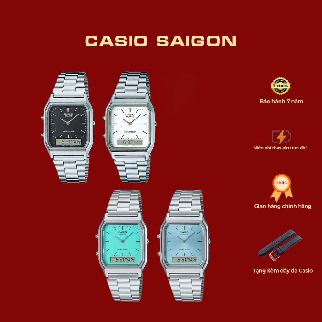 (Chính Hãng) Đồng Hồ Unisex Casio AQ-230 - Tặng Kèm Dây Da - Bảo Hành 7 Năm