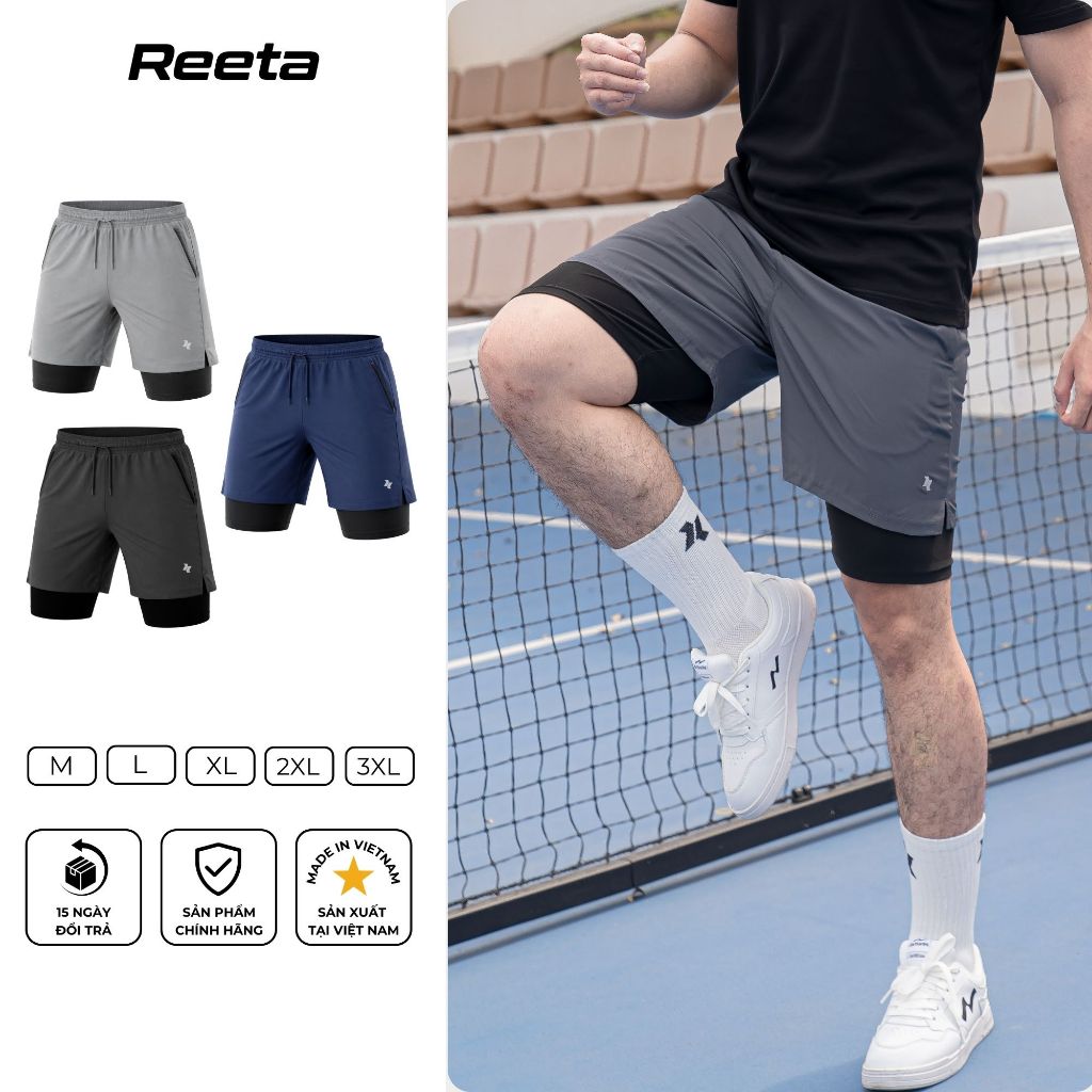 Quần short thể thao nam 2 lớp Reeta vải gió Windbreaker fabric thoáng khí thiết kế chuyên dụng cho g