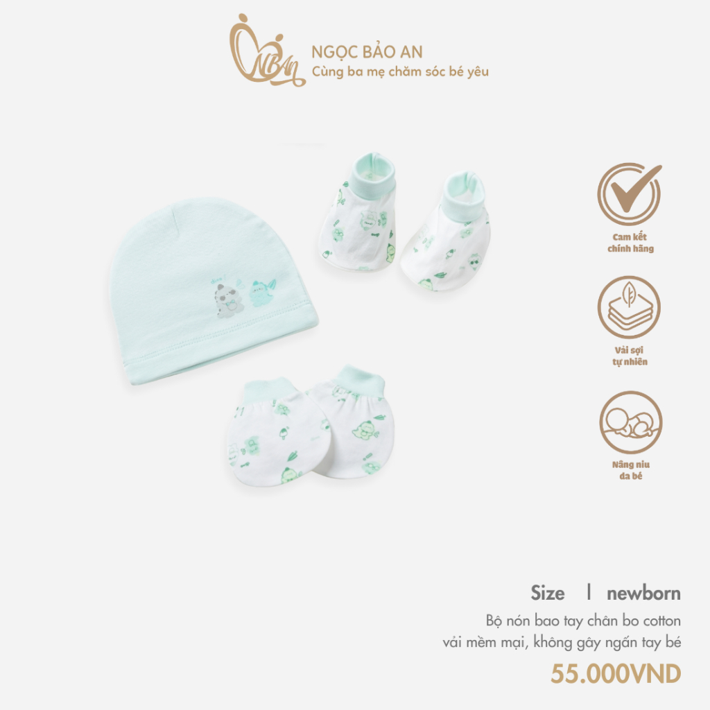 HONEY (0-3M) Set nón bao tay chân bo sơ sinh chất cotton mềm mại, thoáng mát, co giãn tốt tránh gây trầy xước và an toàn