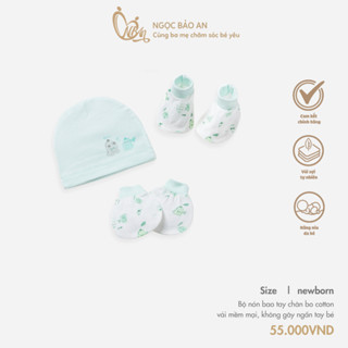 HONEY (0-3M) Set nón bao tay chân bo sơ sinh chất cotton mềm mại, thoáng mát, co giãn tốt tránh gây trầy xước và an toàn