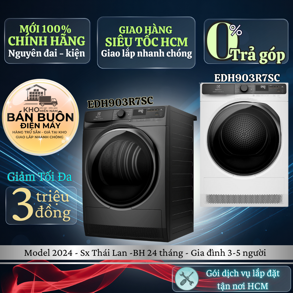 EDH903R7WC | EDH903R7SC Máy sấy bơm nhiệt Electrolux 9kg  –  Inverter, chăm sóc quần áo toàn diện