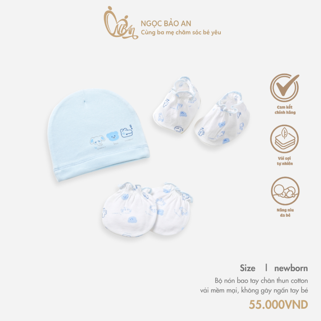 HONEY (0-3M) Set nón bao tay chân sơ sinh chất cotton cao cấp dành cho bé trai, bé gái mềm mịn thoáng mát