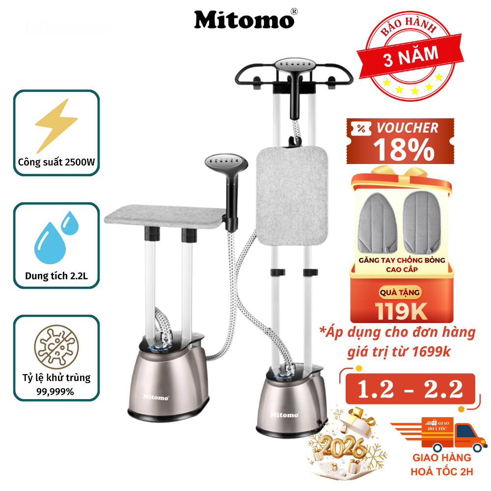 Bàn là hơi nước đứng cao cấp Mitomo GC-899 Max, công suất 2500W, BH 3 năm