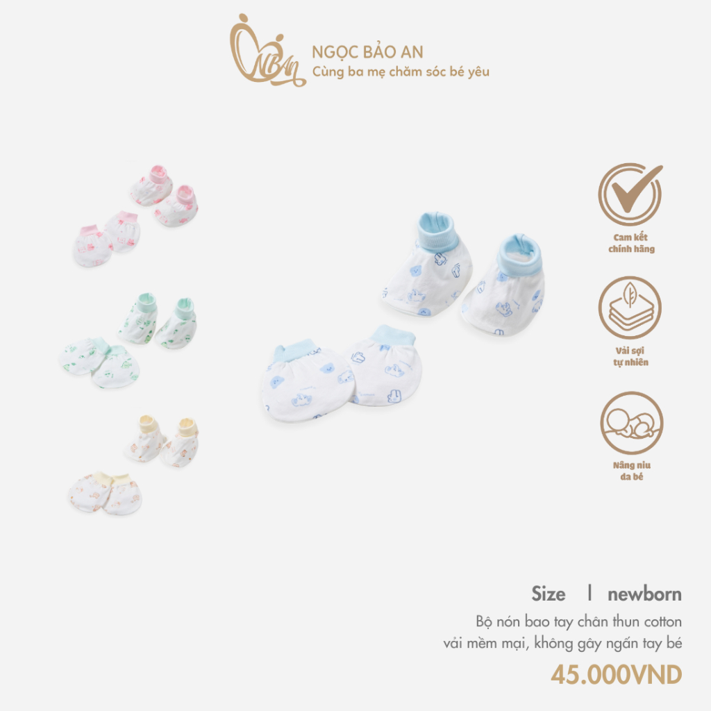 HONEY (0-3M) Set bao tay chân bo sơ sinh chất cotton mềm mịn bảo vệ tay bé, thoáng mát không bị ngấn tay bé