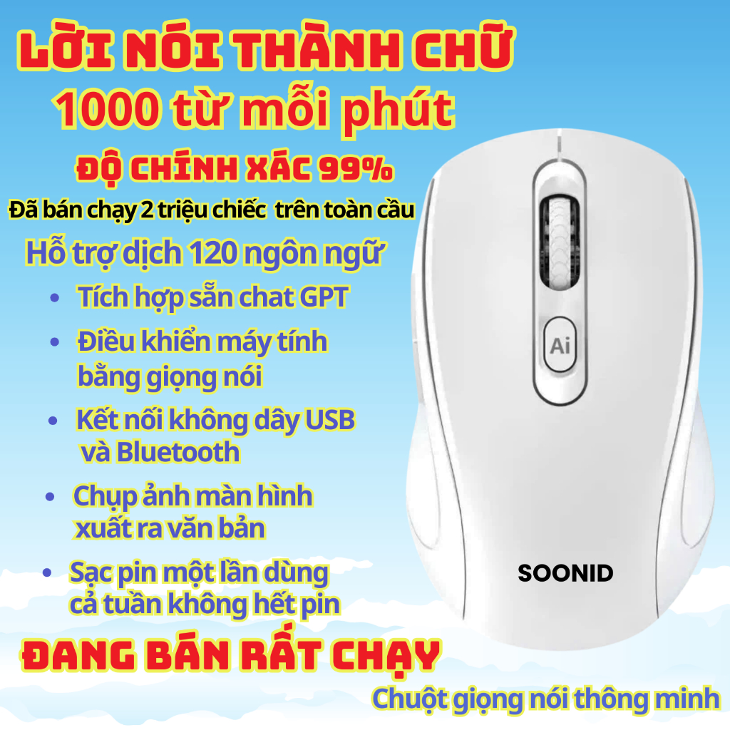 Chuột SOONID AI Plus Bluetooh Sạc Pin,Chat GPT,Chuột AI Thông Minh,Chuyển Giọng Nói Thành Văn Bản,Ph