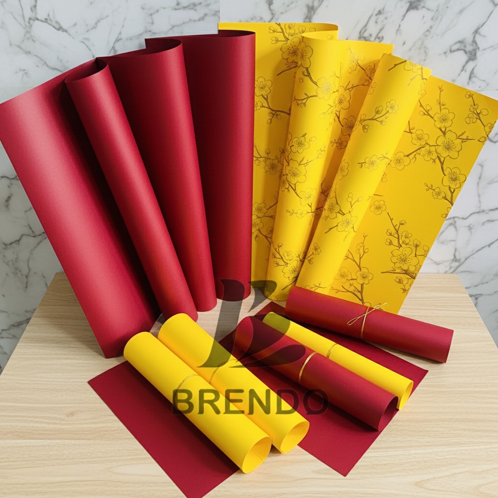 Giấy đỏ trang trí tết làm quạt, trang trí chậu cây, phông nền truyền thống - Brendo Store