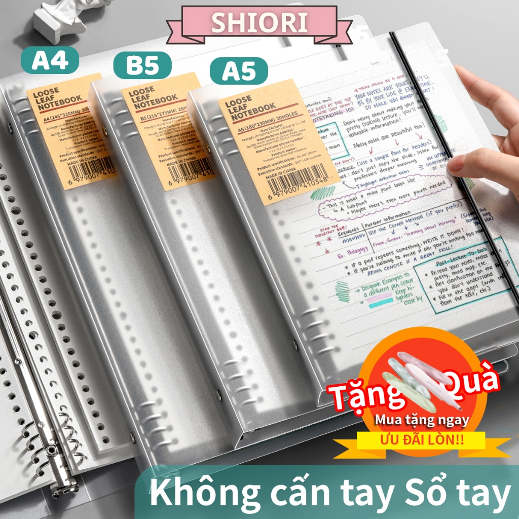 Sổ Còng  A5/B5/A4 Binder Kèm Tab Phân Trang , Full Set Sổ 120 Trang 80g Kèm Quà, Giấy Refill 8 Lỗ
