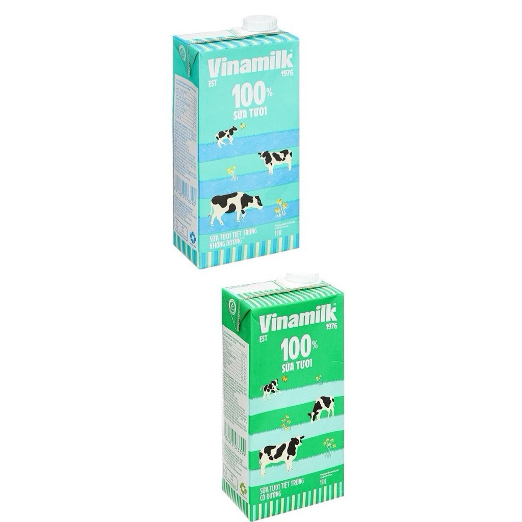 Hộp Sữa tươi tiệt trùng có đường / không đường Vinamilk 100% 1 lít