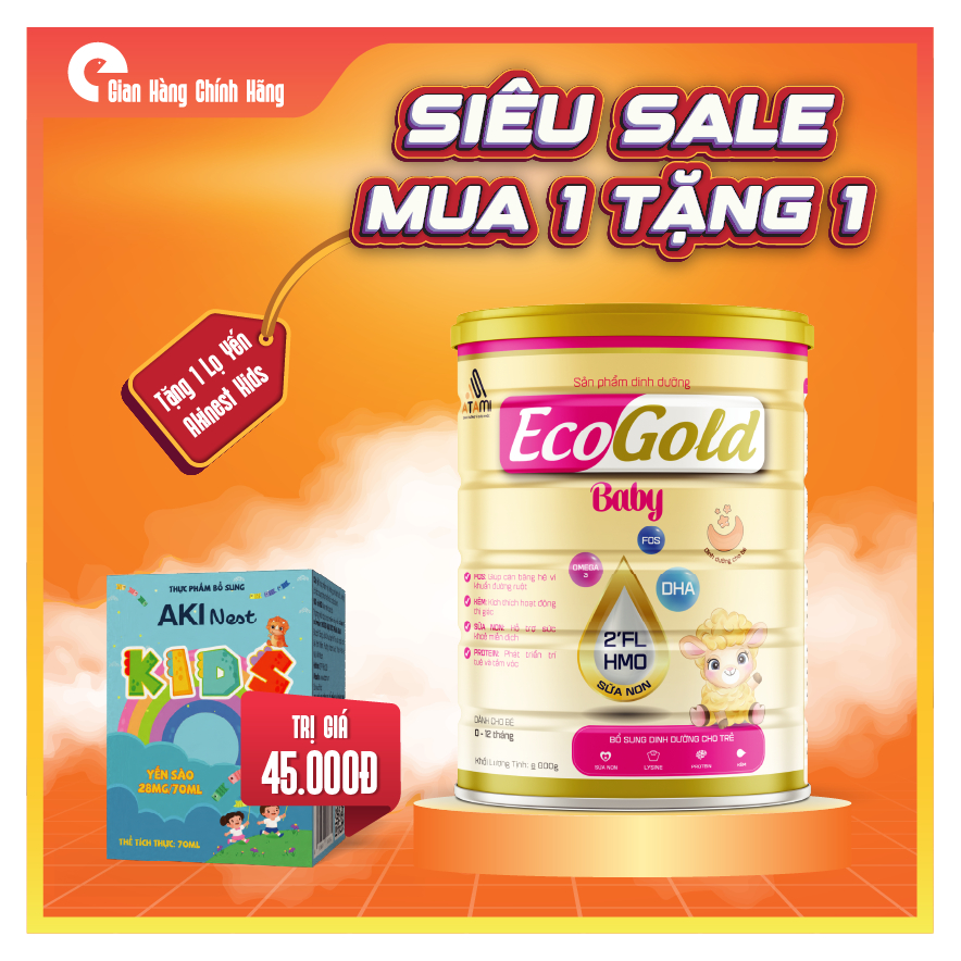 Sữa dinh dưỡng EcoGold Baby 800g – HMO 2’FL – Sữa non – DHA – FOS – Lysine – Cho bé 0–12 tháng – Tặn