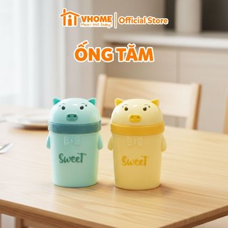 Ống Đựng Tăm Nhựa Vĩ Hưng - Thiết Kế Dáng Tròn, Họa Tiết Chú Heo Dễ Thương, Nhỏ Gọn Đa Năng