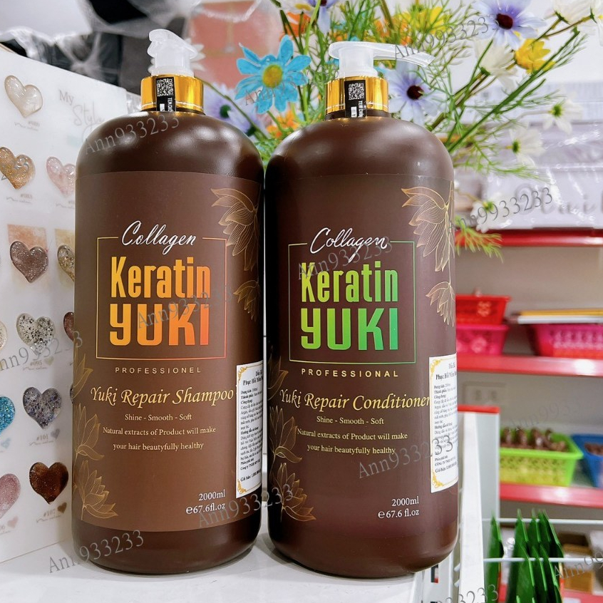 Gội Xả karetin yuki Dầu Gội đầu Collagen Keratin YUKI 2000ml  | Giảm Rụng Tóc, Kích Mọc Tóc, Phục Hồ