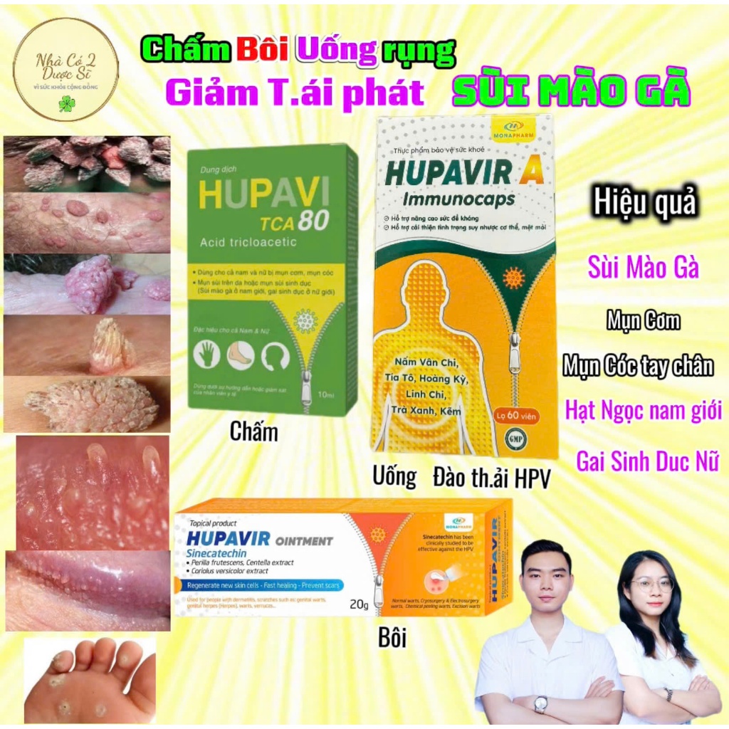 [Che Tên] Chấm Bôi Uống Rụng Sùi Và Hỗ Trợ Phòng Tái Hupavir TCA, Ointment, Immunocaps - Tăng Đề Khá
