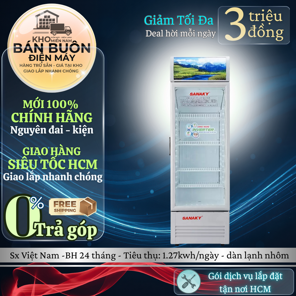 VH-358K3L Tủ mát Inverter Sanaky – 350L, 1 cánh kính, dàn đồng, tiết kiệm điện VH-358K3L