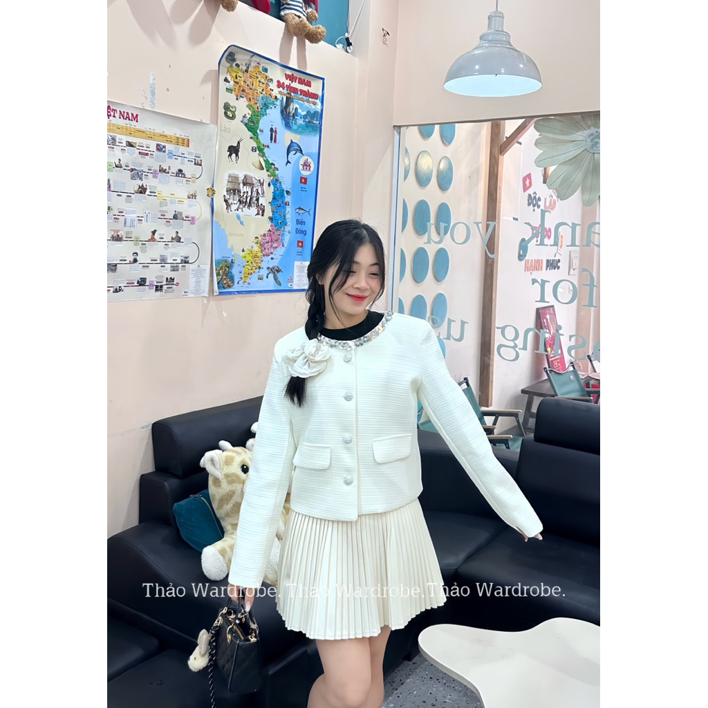 (Ảnh thật) Áo khoác dạ nữ đính ngọc blink blink (có đệm vai) , áo khoác nữ Thảo Wardrobe