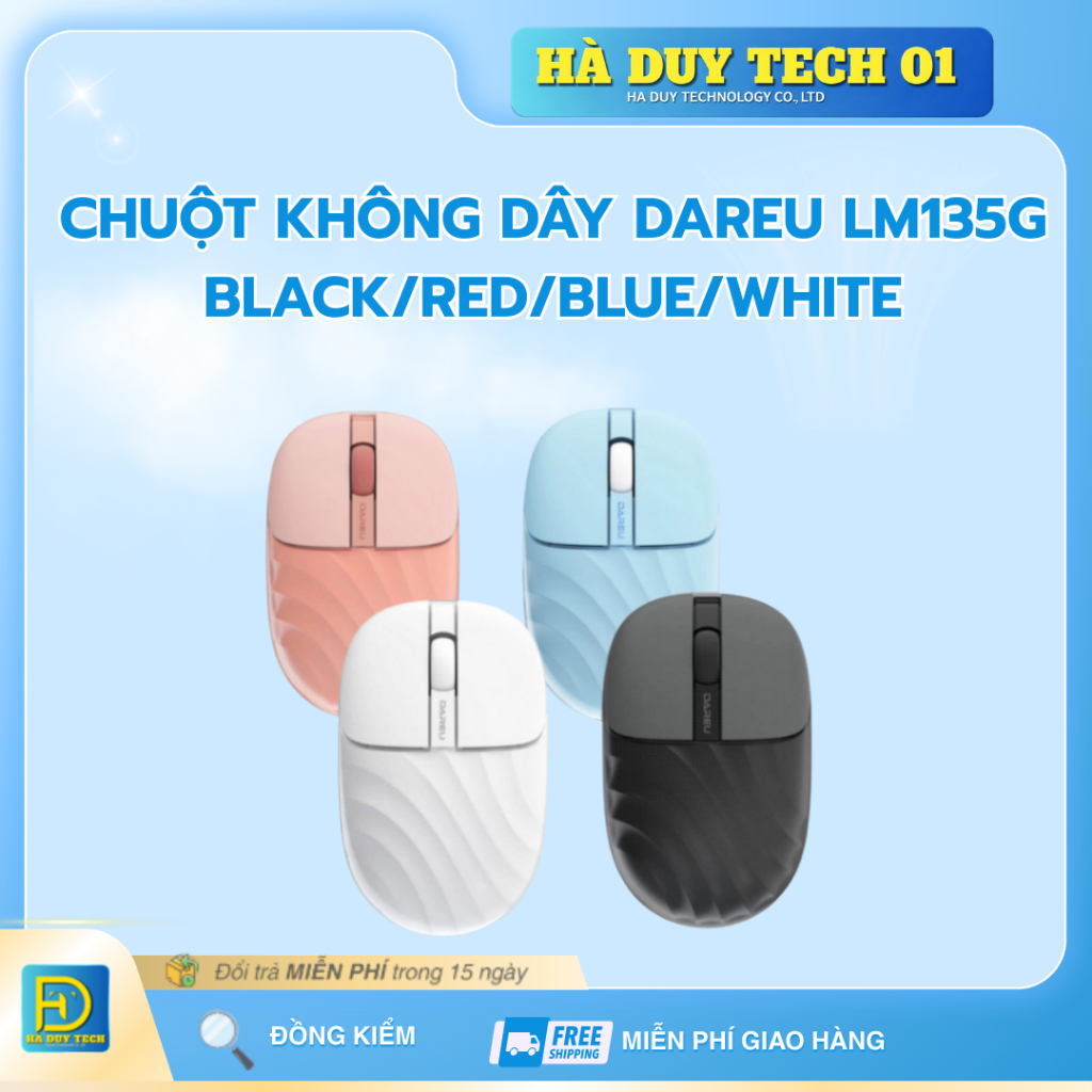 Chuột Không Dây DAREU LM135G BLACK/RED/BLUE/WHITE - Cam Kết Chính Hãng - BH 12T - Hà Duy Tech