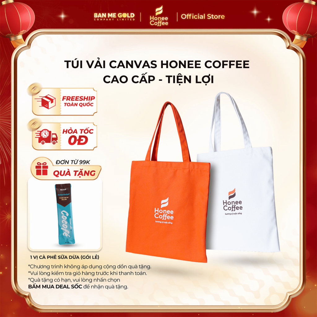 Túi Vải Canvas Honee Coffee  Cao Cấp - Đa Năng - Tiện Lợi - Siêu Dày Dặn Chính Hãng Ban Me Gold