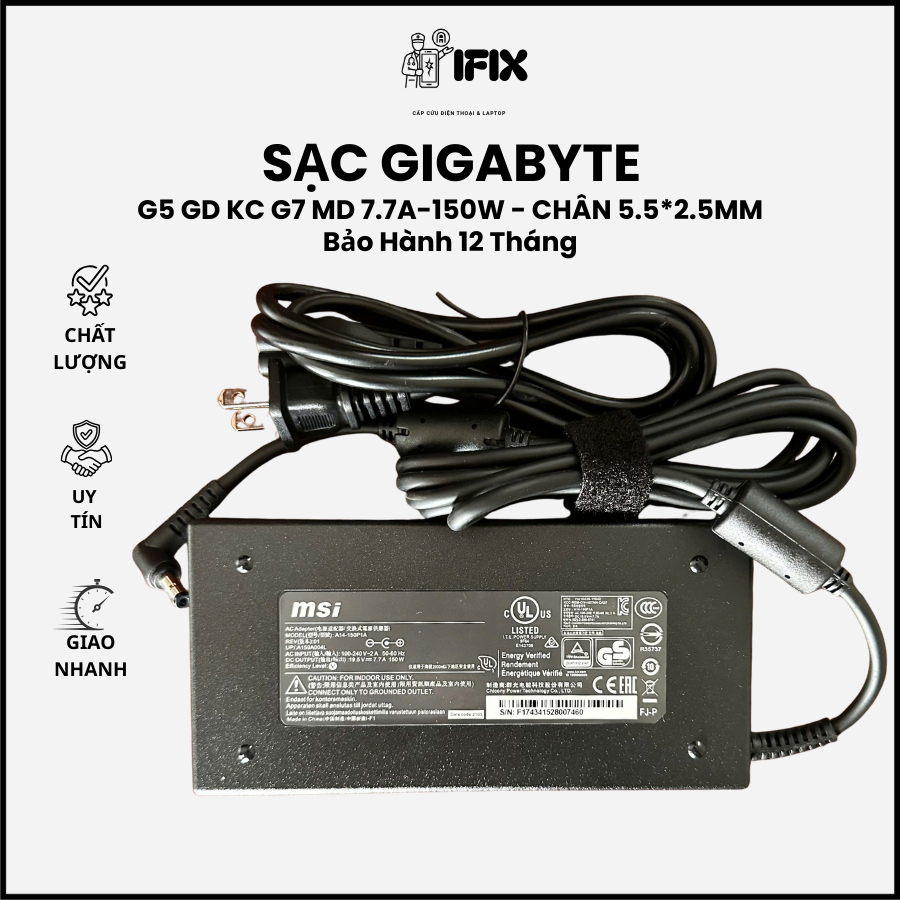Sạc Laptop Gigabyte G5 GD KC G7 MD 7.7A-150W - Adapter Gigabyte New - Bảo Hành 12 Tháng