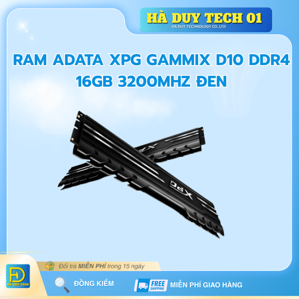 RAM ADATA XPG GAMMIX D10 DDR4 16GB 3200MHZ ĐEN - Cam Kết Chính Hãng - BH 36T - Ha Duy Tech