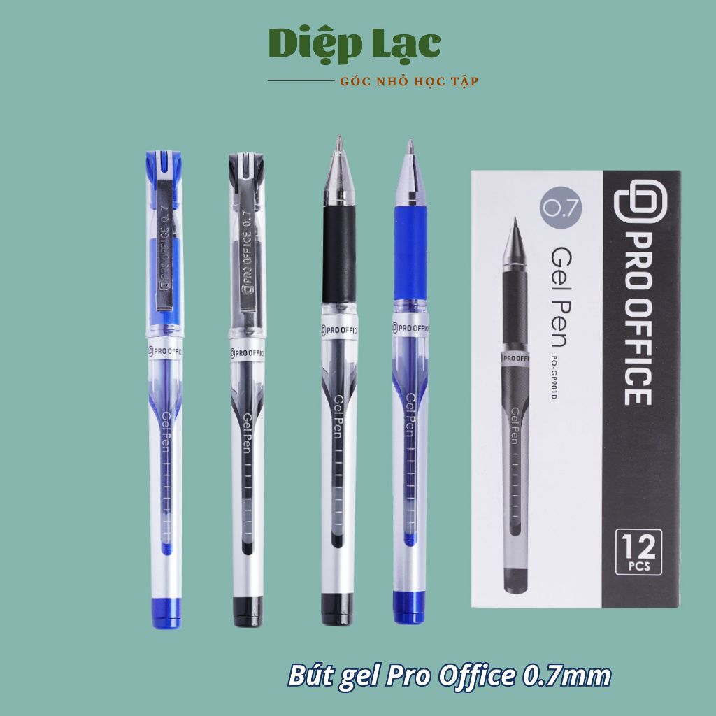 (12 chiếc) Bút gel 0.7mm ký văn phòng, viết hán tự trơn mượt ProOffice GP901 vpp Diệp Lạc