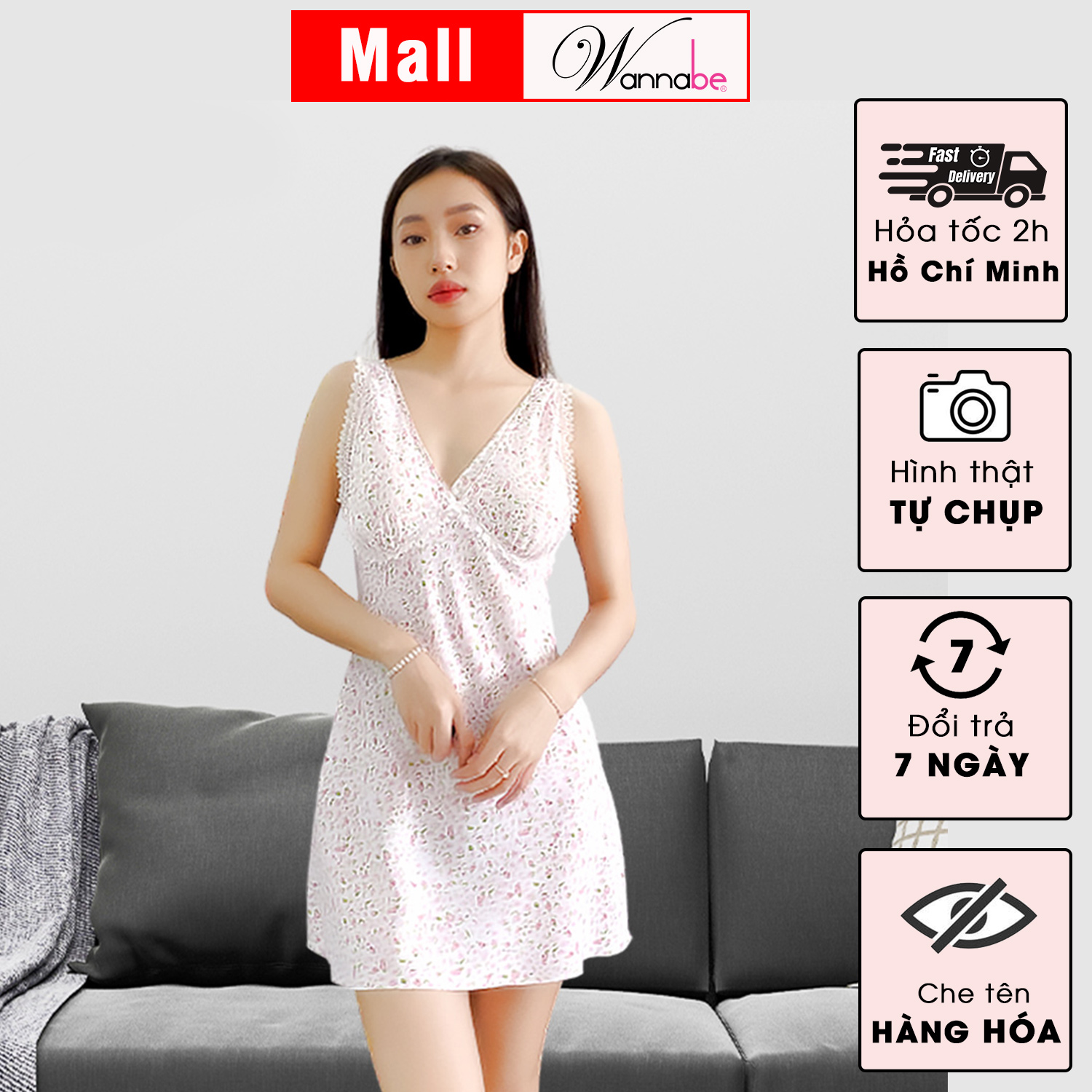 Đồ ngủ nữ Wannabe DNS73 đồ ngủ nữ đồ ngủ hai dây, đầm ngủ dễ thương