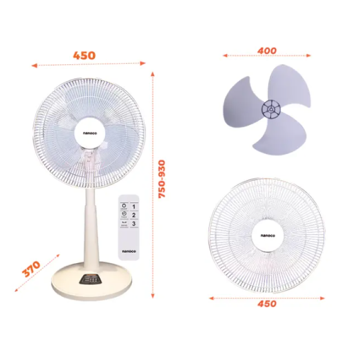 Quạt lửng Nanoco model NLF1624RC (màu xanh, màu beige - 3 chế độ gió - công suất 47W)