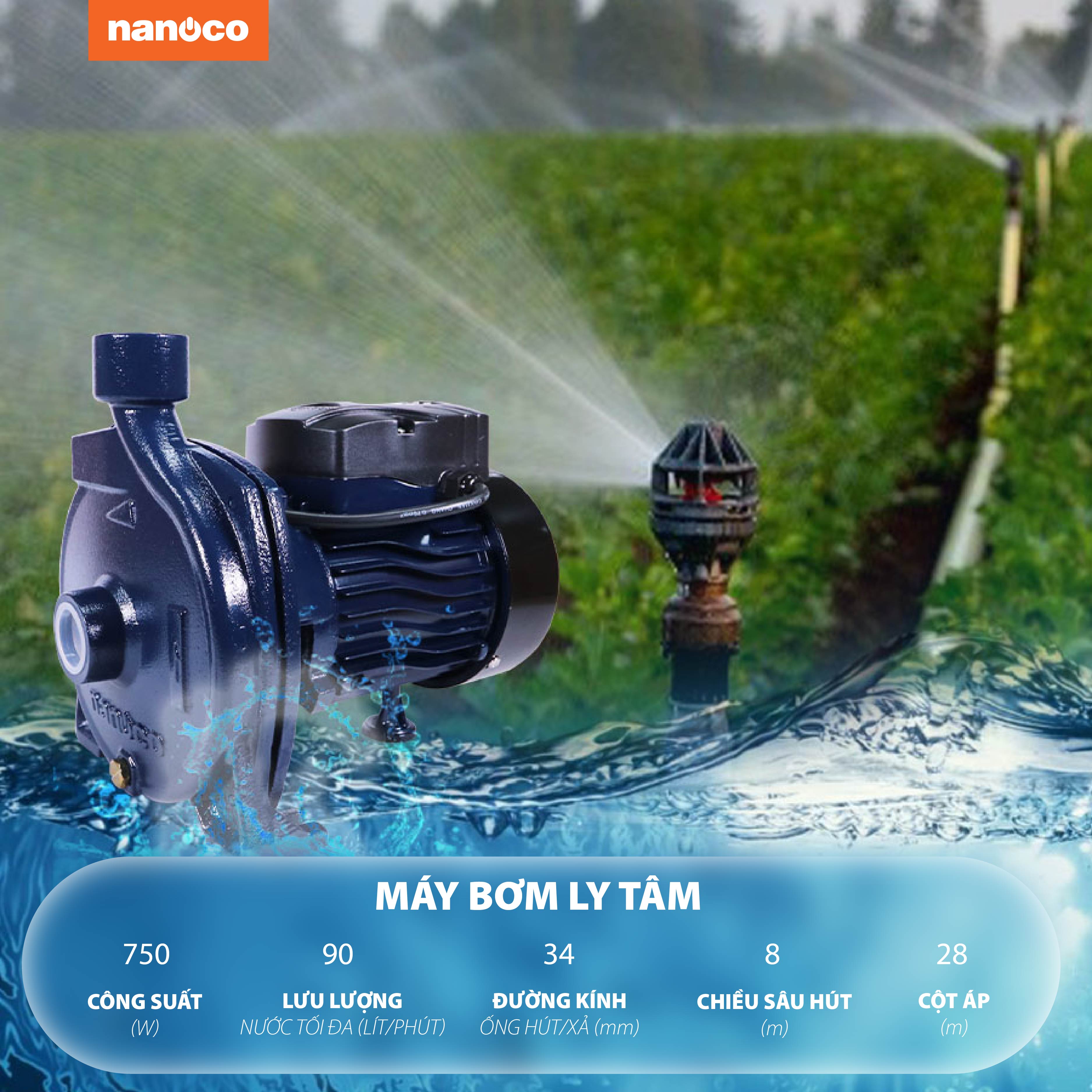 Máy bơm nước Nanoco dòng bơm ly tâm model NCP750 - KHÔNG BAO GỒM LẮP ĐẶT