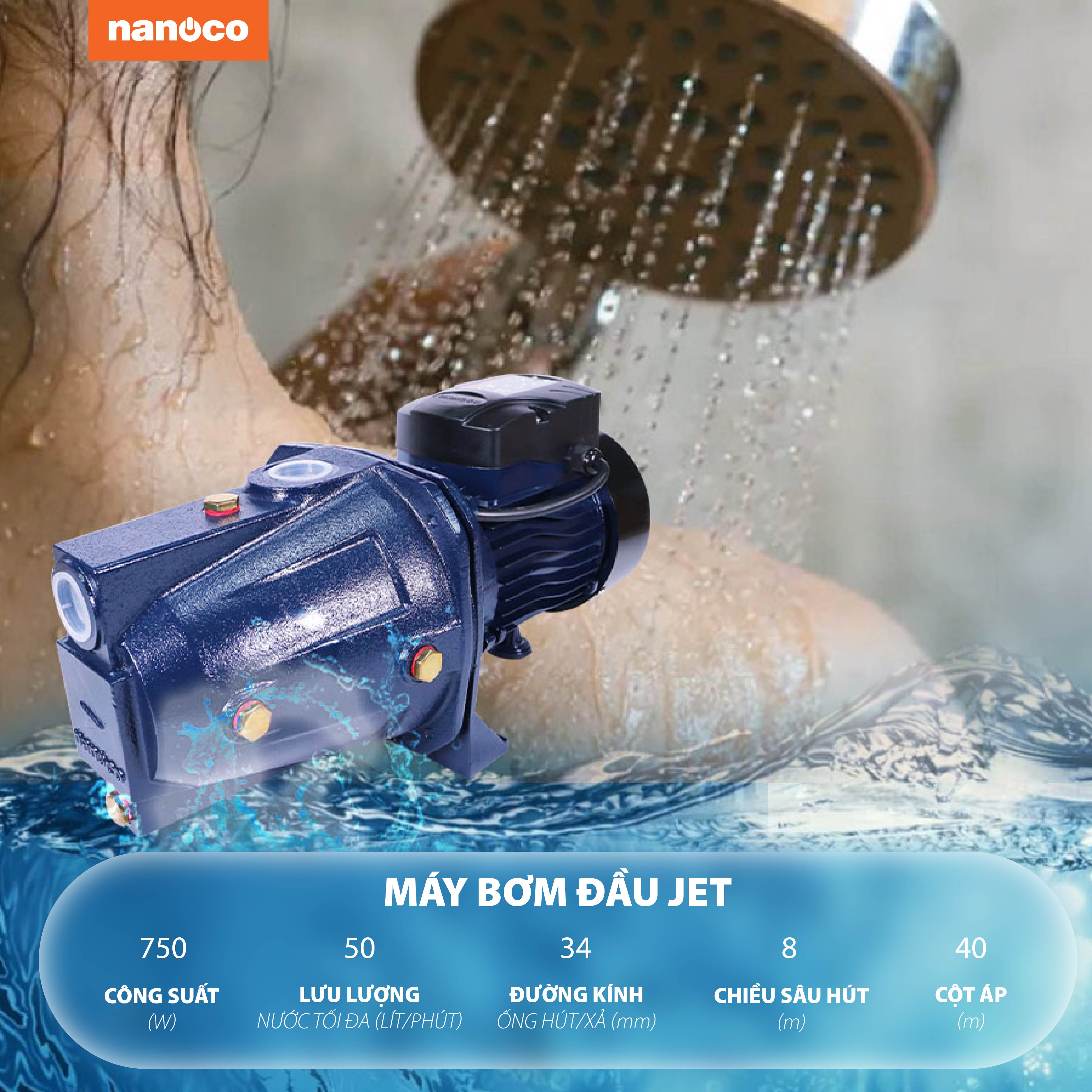 Máy bơm nước Nanoco dòng bơm đầu Jet model NJET750 - KHÔNG BAO GỒM LẮP ĐẶT