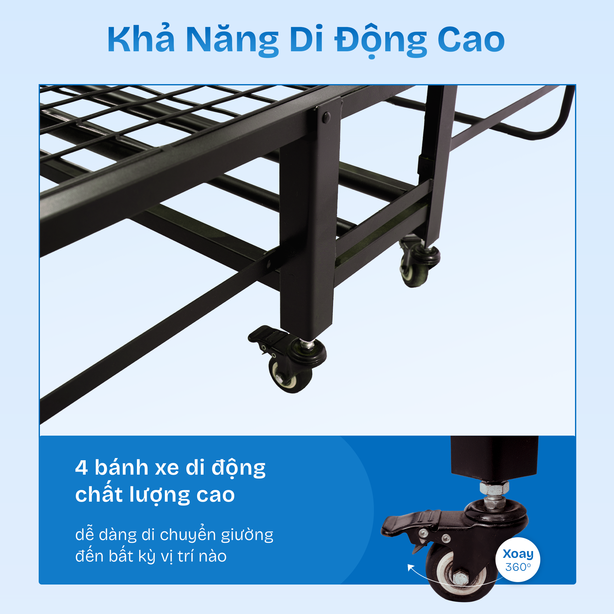 Khung giường làm từ thép 1.2mm sơn tĩnh điện chắc chắn hơn 50%