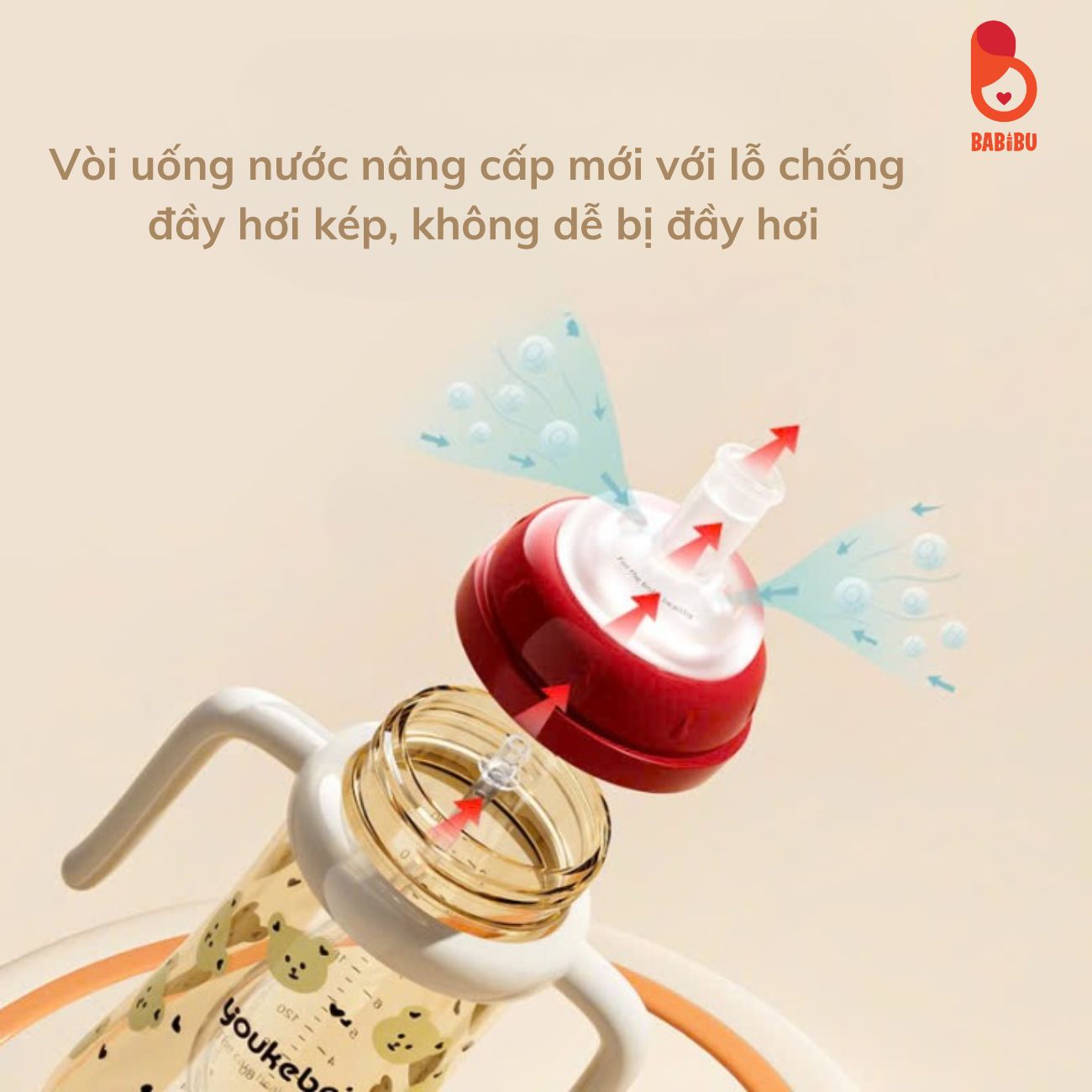 Bình tập uống Youkebei dung tích 300ml họa tiết gấu